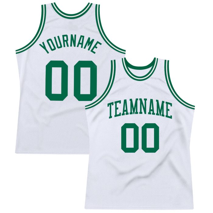 Custom Basketball Jersey Authentic Throwback in White & Kelly Green Custom White Kelly Green Authentic Throwback Basketball - Image 1