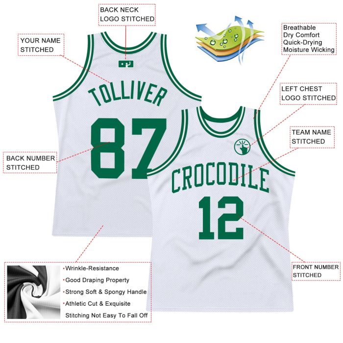 Custom Basketball Jersey Authentic Throwback in White & Kelly Green Custom White Kelly Green Authentic Throwback Basketball - Image 2