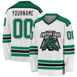 Custom Hockey Jersey in White with Kelly Green and Black Design Custom White Kelly Green-Black Hockey Jersey