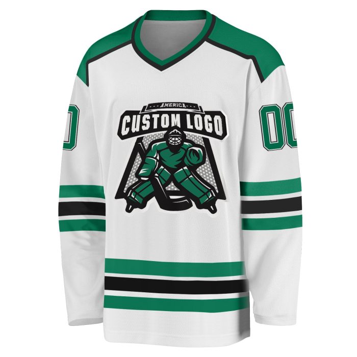 Custom Hockey Jersey in White with Kelly Green and Black Design Custom White Kelly Green-Black Hockey Jersey - Image 2