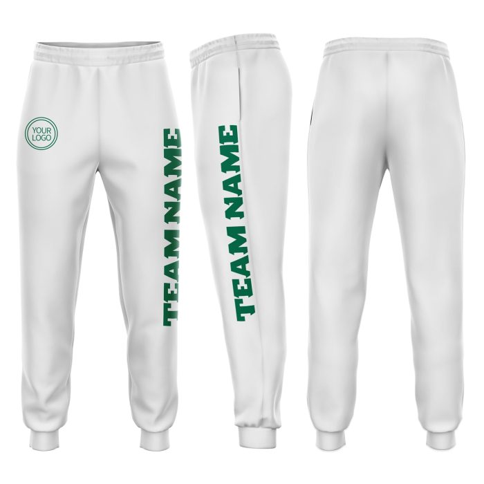 White Kelly Green Fleece Jogger Sweatpants | Custom Comfortable Activewear Custom White Kelly Green Fleece Jogger Sweatpants - Image 1