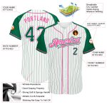 Custom Green and Pink Pinstripe Baseball Jersey with Raglan Sleeves - Authentic Design Custom White Kelly Green Pinstripe - Image 3