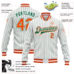 Custom Bomber Varsity Letterman Jacket in White Kelly Green Pinstripe and Orange, Full-Snap Style Custom White Kelly Green - Image 3