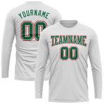 Custom Performance T-Shirt in White Kelly Green and Red - Long Sleeve Design Custom White Kelly Green-Red Long Sleeve Performance - Image 2