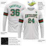 Custom Performance T-Shirt in White Kelly Green and Red - Long Sleeve Design Custom White Kelly Green-Red Long Sleeve Performance - Image 3