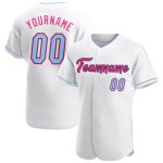 Custom Baseball Jersey in White, Light Blue, Black, and Hot Pink - Authentic Design Custom White Light Blue Black-Hot Pink