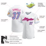 Custom Baseball Jersey in White, Light Blue, Black, and Hot Pink - Authentic Design Custom White Light Blue Black-Hot Pink - Image 3