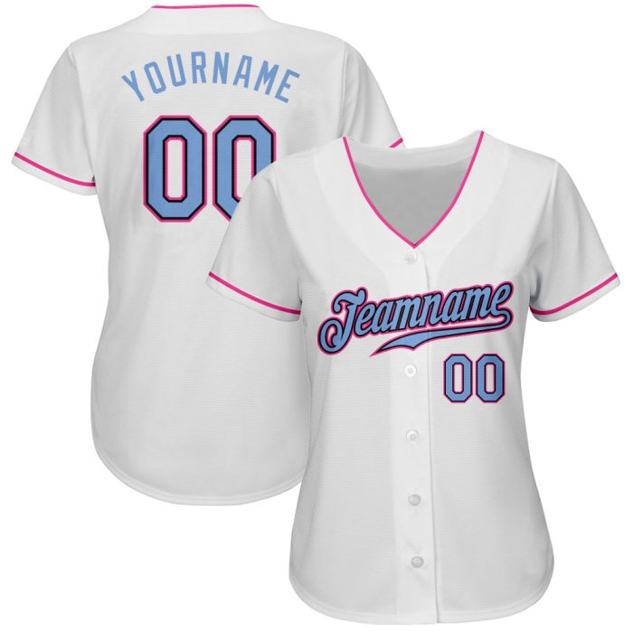 Authentic Baseball Jersey Custom White Light Blue Black Pink Design Custom White Light Blue Black-Pink Authentic Baseball - Image 2
