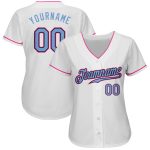 Authentic Custom Baseball Jersey in White Light Blue and Black Pink, Style 8472 Custom White Light Blue Black-Pink Authentic - Image 2