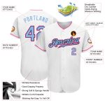 Authentic Custom Baseball Jersey in White Light Blue and Black Pink, Style 8472 Custom White Light Blue Black-Pink Authentic - Image 3