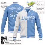 Custom Bomber Jacket Light Blue Varsity Letterman Full-Snap Fashion Split Design Custom White Light Blue Bomber Full-Snap - Image 3