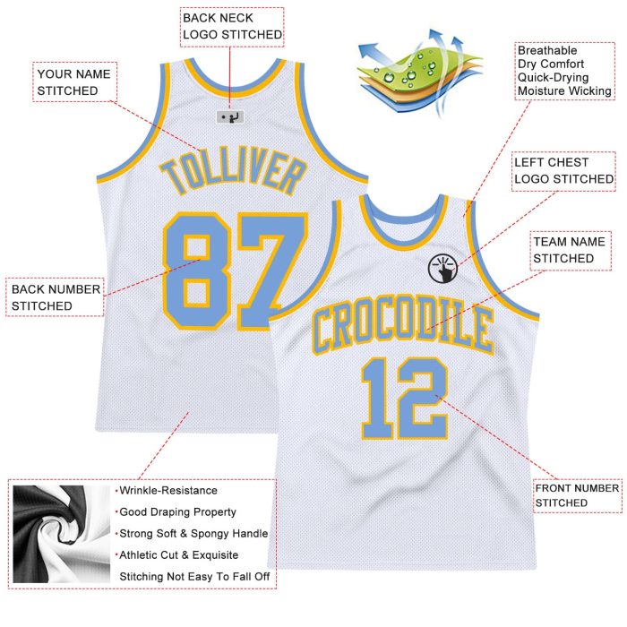 Custom Light Blue Gold Basketball Jersey - Authentic Throwback Design Custom White Light Blue-Gold Authentic Throwback Basketball - Image 2