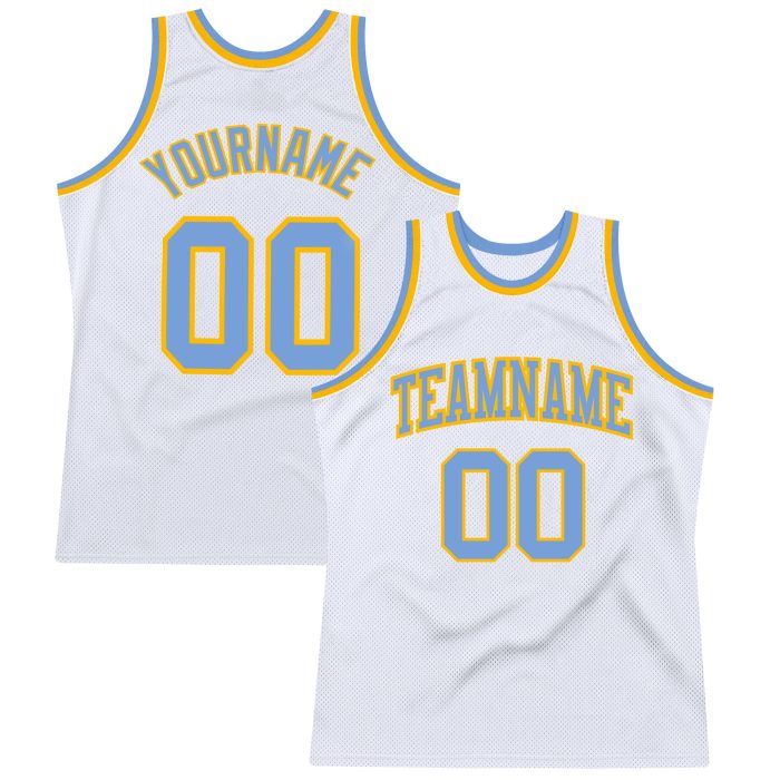 Custom Light Blue Gold Basketball Jersey - Authentic Throwback Design Custom White Light Blue-Gold Authentic Throwback Basketball - Image 1