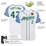 Authentic Baseball Jersey Custom Light Blue Pinstripe Green Raglan Sleeves Custom White Light Blue Pinstripe Green-Light - Image 3