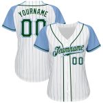 Authentic Baseball Jersey Custom Light Blue Pinstripe Green Raglan Sleeves Custom White Light Blue Pinstripe Green-Light - Image 2