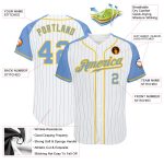 Custom Light Blue Gold Pinstripe Baseball Jersey with Authentic Raglan Sleeves Custom White Light Blue Pinstripe Light Blue-Gold - Image 3