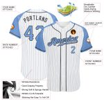 Custom Light Blue Pinstripe Baseball Jersey for Fathers Day - Authentic Raglan Sleeves in White & Steel Gray Custom White - Image 3