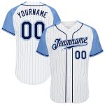 Custom Light Blue Pinstripe Navy Baseball Jersey Authentic Raglan Sleeves Custom White Light Blue Pinstripe Navy-Light Blue