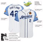 Custom Light Blue Pinstripe Navy Baseball Jersey Authentic Raglan Sleeves Custom White Light Blue Pinstripe Navy-Light Blue - Image 3