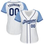 Custom Light Blue Pinstripe Navy Baseball Jersey Authentic Raglan Sleeves Custom White Light Blue Pinstripe Navy-Light Blue - Image 2