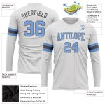 Custom Performance T-Shirt in White Light Blue and Steel Gray - Long Sleeve Activewear Top Custom White Light Blue-Steel - Image 3
