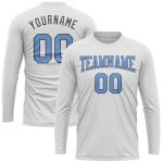 Custom Performance T-Shirt in White Light Blue and Steel Gray - Long Sleeve Activewear Top Custom White Light Blue-Steel - Image 2
