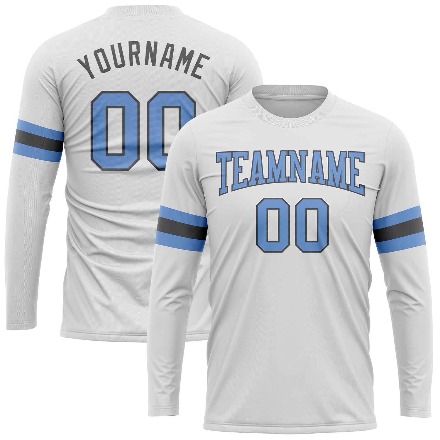 Custom Performance T-Shirt in White Light Blue and Steel Gray - Long Sleeve Activewear Top Custom White Light Blue-Steel