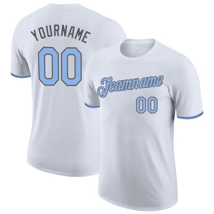 Light Blue Steel Gray Custom Performance T-Shirt for Men and Women Custom White Light Blue-Steel Gray Performance T-Shirt - Image 1