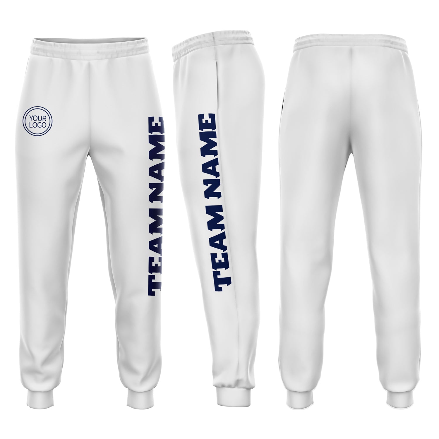 Custom White Navy Fleece Jogger Sweatpants Custom Navy Fleece Joggers for Men and Women - Comfortable Sweatpants Custom White Navy Fleece Jogger Sweatpants - Image 1