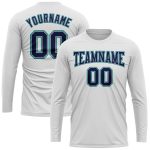 Custom Long Sleeve Performance T-Shirt in White Navy Gray Aqua Custom White Navy Gray-Aqua Long Sleeve Performance T-Shirt - Image 2