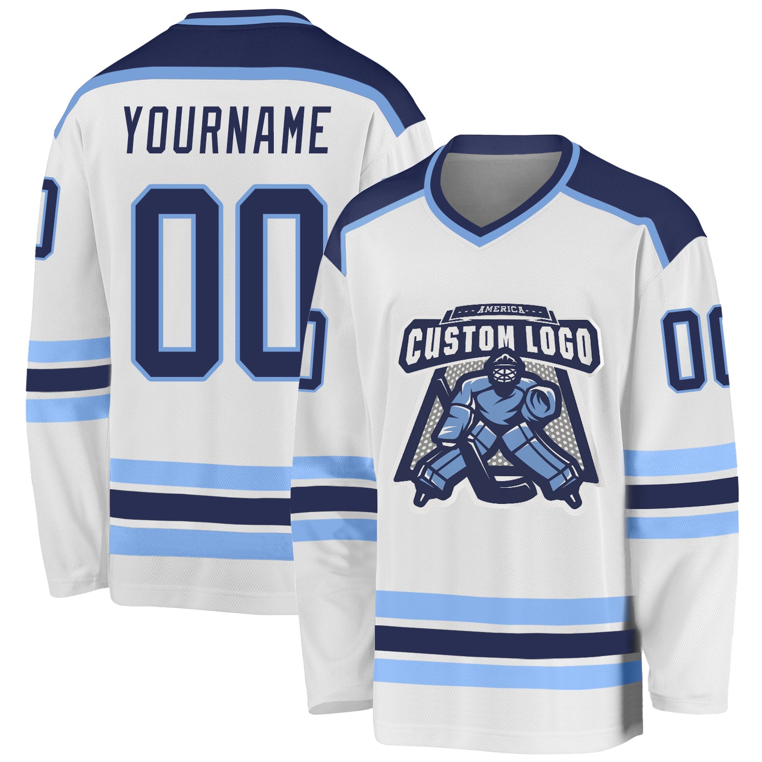 Custom White Navy-Light Blue Hockey Jersey Custom Hockey Jersey - White Navy-Light Blue Design, Personalized Sports Apparel for Teams Custom White Navy-Light Blue Hockey - Image 1