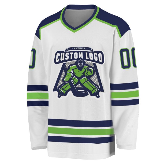 Custom Navy Neon Green Hockey Jersey - Personalized Sports Apparel Custom White Navy-Neon Green Hockey Jersey - Image 2