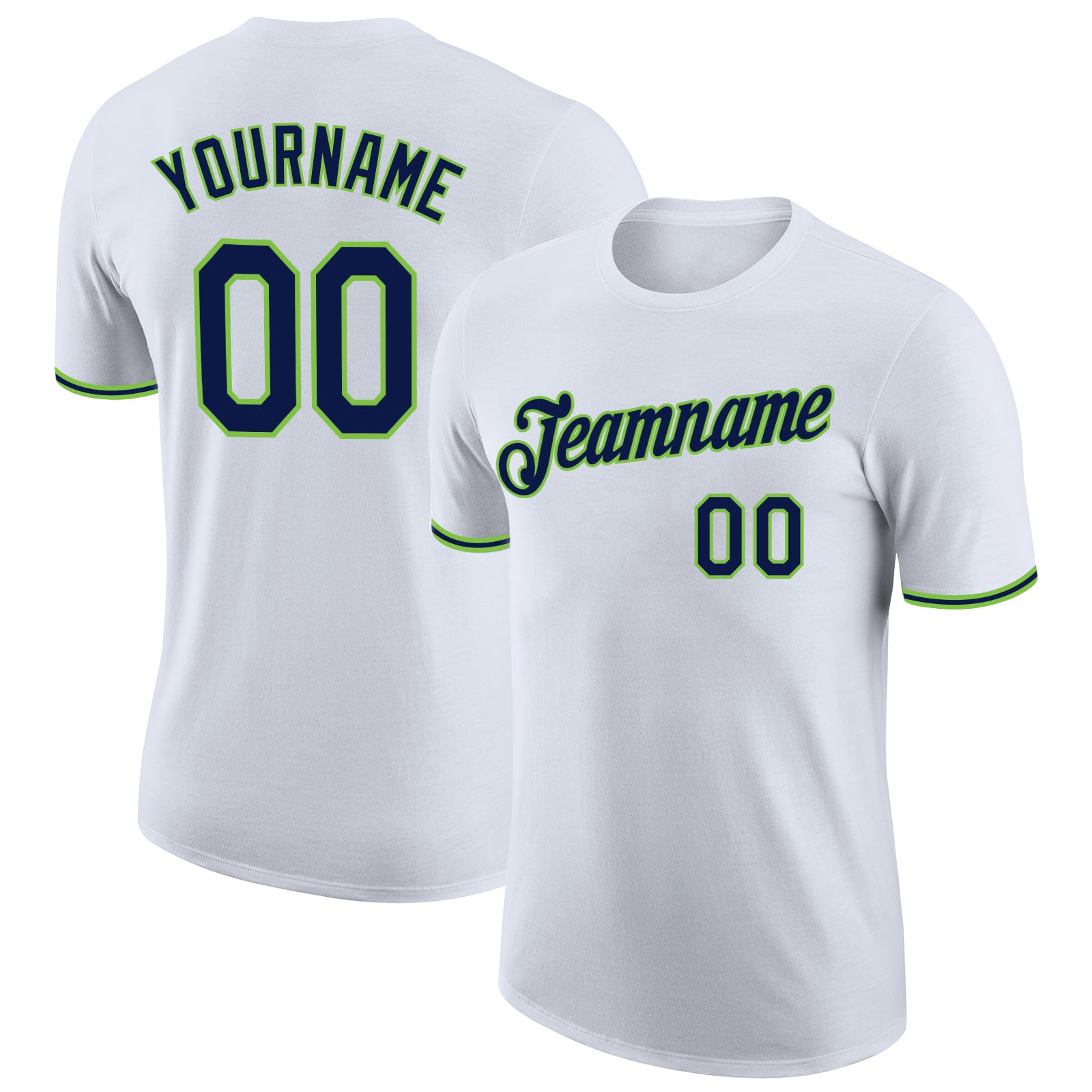 Custom Performance T-Shirt in White Navy Neon Green - Lightweight Activewear Top Custom White Navy-Neon Green Performance