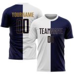 Custom Sublimation Soccer Jersey - White Navy Old Gold Fashion Split Uniform Custom White Navy-Old Gold Sublimation Split