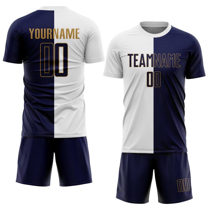 Custom Sublimation Soccer Jersey - White Navy Old Gold Fashion Split Uniform Custom White Navy-Old Gold Sublimation Split - Image 2