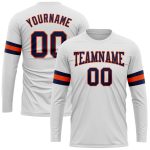 Custom Long Sleeve Performance T-Shirt in White Navy Orange for Activewear Custom White Navy-Orange Long Sleeve Performance