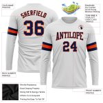 Custom Long Sleeve Performance T-Shirt in White Navy Orange for Activewear Custom White Navy-Orange Long Sleeve Performance - Image 3