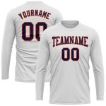 Custom Long Sleeve Performance T-Shirt in White Navy Orange for Activewear Custom White Navy-Orange Long Sleeve Performance - Image 2