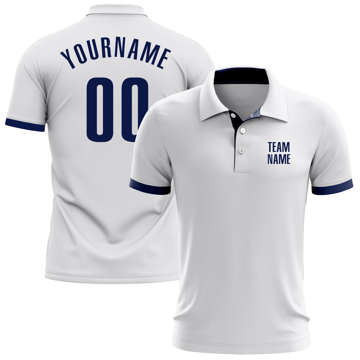Custom Performance Golf Polo Shirt in White and Navy for Men Custom White Navy Performance Golf Polo Shirt