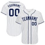 Custom Navy Pinstripe Baseball Jersey - Authentic White and Navy Design Custom White Navy Pinstripe Navy Authentic Baseball