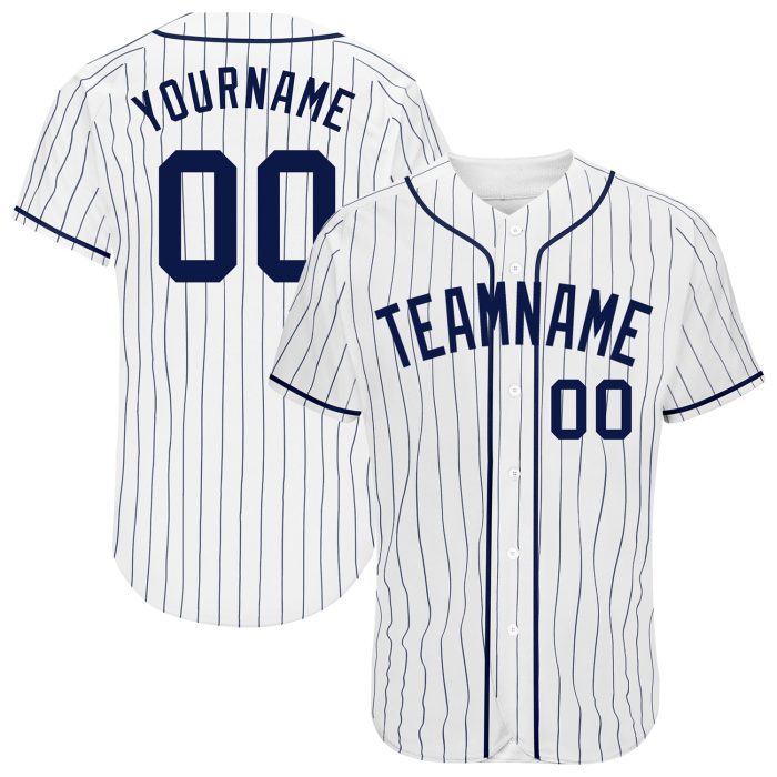 Custom Navy Pinstripe Baseball Jersey, Authentic Style 7312 - White & Navy Design Custom White Navy Pinstripe Navy Authentic - Image 1