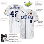 Custom Navy Pinstripe Baseball Jersey, Authentic Style 7312 - White & Navy Design Custom White Navy Pinstripe Navy Authentic - Image 3