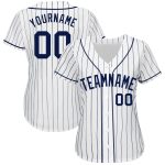 Custom Navy Pinstripe Baseball Jersey, Authentic Style 7312 - White & Navy Design Custom White Navy Pinstripe Navy Authentic - Image 2