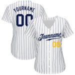 Custom Navy Gold Pinstripe Baseball Jersey - Authentic White Navy Design Custom White Navy Pinstripe Navy-Gold Authentic - Image 2