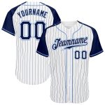 Custom Navy-Light Blue Pinstripe Baseball Jersey with Raglan Sleeves Custom White Navy Pinstripe Navy-Light Blue Authentic