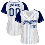 Custom Navy-Light Blue Pinstripe Baseball Jersey with Raglan Sleeves Custom White Navy Pinstripe Navy-Light Blue Authentic - Image 2