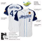 Custom Navy-Light Blue Pinstripe Baseball Jersey with Raglan Sleeves Custom White Navy Pinstripe Navy-Light Blue Authentic - Image 3