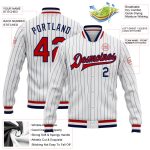 Custom Navy Pinstripe Red-Navy Bomber Jacket Full-Snap Varsity Letterman Style Custom White Navy Pinstripe Red-Navy Bomber - Image 3