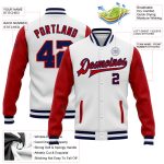 Custom Two Tone Navy Red Bomber Jacket Full-Snap Varsity Letterman Custom White Navy-Red Bomber Full-Snap Varsity Letterman - Image 3