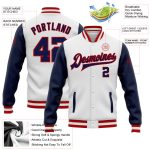 Custom Bomber Varsity Jacket Navy Red Two Tone Full-Snap Style 9910 Custom White Navy-Red Bomber Full-Snap Varsity Letterman - Image 3